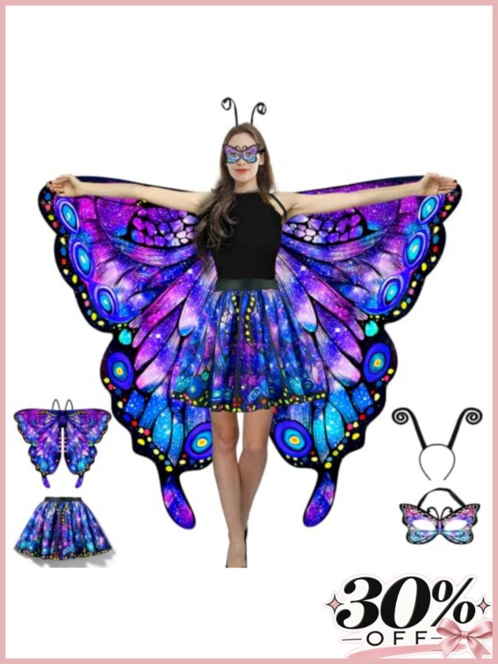 Women's Butterfly Costume Set with Wings Skirt Double-Sided Polyester